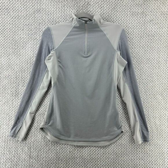 The North Face Layering Sweater Top S Gray 1/4 Zip Pullover Thumbholes Flashdry - Picture 1 of 16